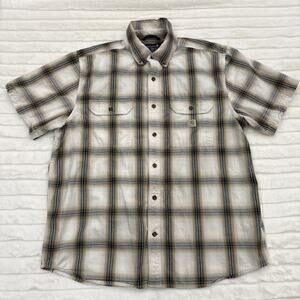 Carhartt Shirt Men's Extra Large Loose Fit Gray Brown Plaid Button Down Workwear